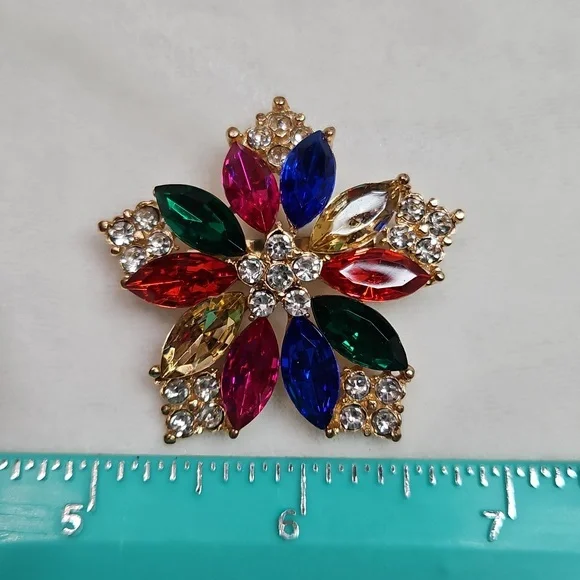 Women's Colorful Rhinestone Floral Brooch Retro Style Pin Rhinestone Sparkling - Picture 5 of 5
